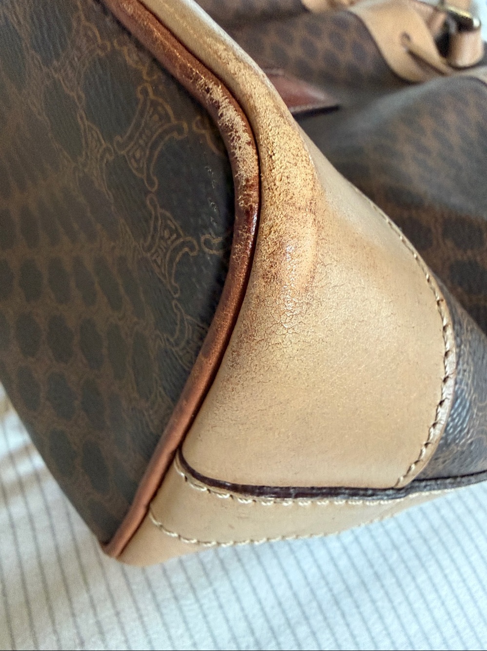 Celine Brown Monogram Bucket Bag with Tan Trim and Matching Pouch - Picture 11 of 16
